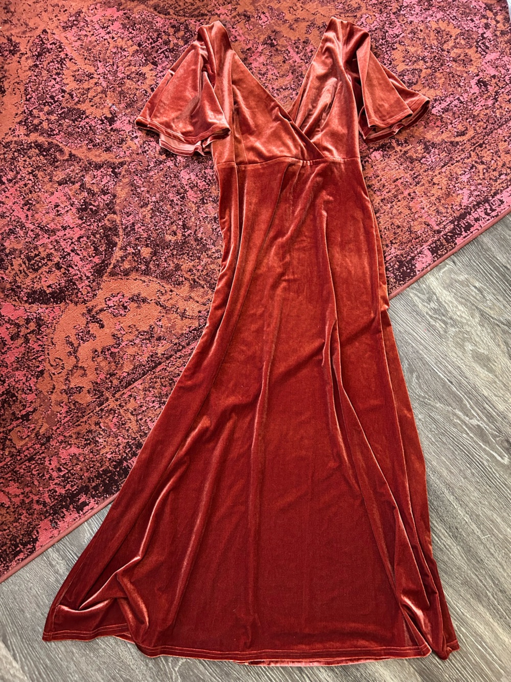 Ever Pretty Orange Pumpkin Rust Velvet V-Neck Maxi Dress Size 14 3X